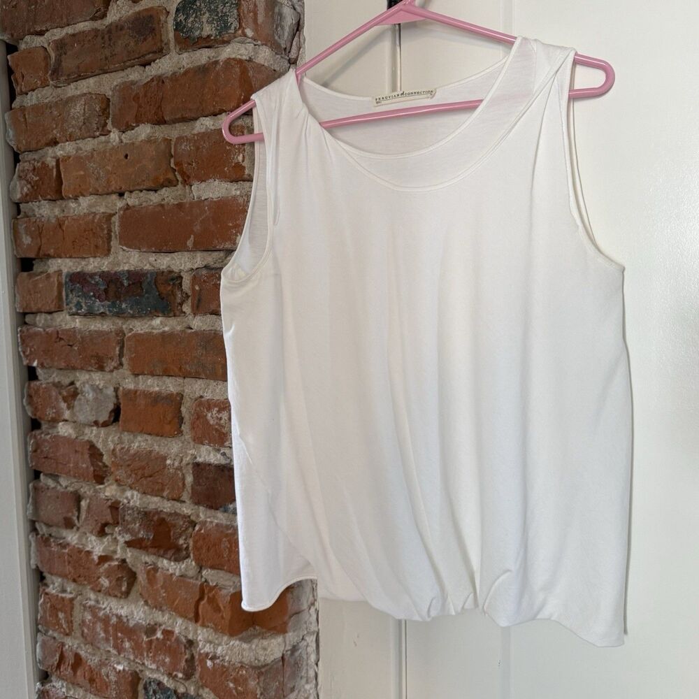 Peruvian Connection Size M Ivory Cotton Layered Bubble Hem Tank Top Sleeveless